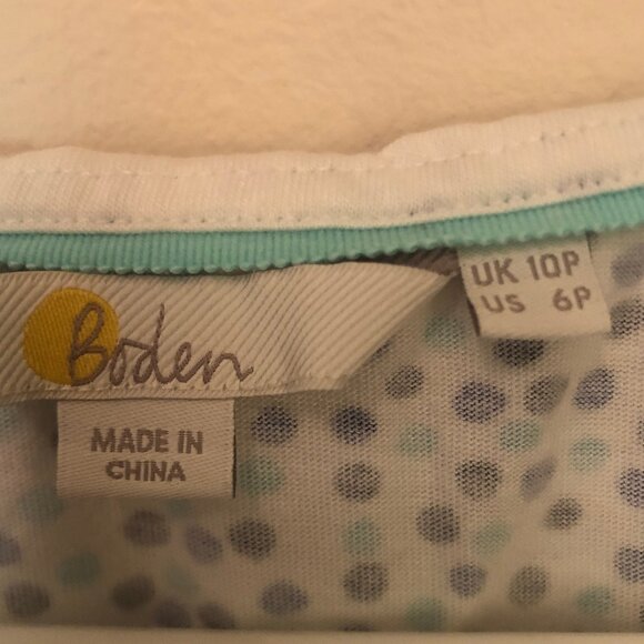 Boden Margot shift dress w/ pockets--white w/ blue polka dots sz 6P - Picture 5 of 12